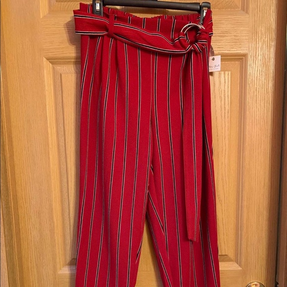 Ultra Flirt Pants - Red striped pants with attached belt